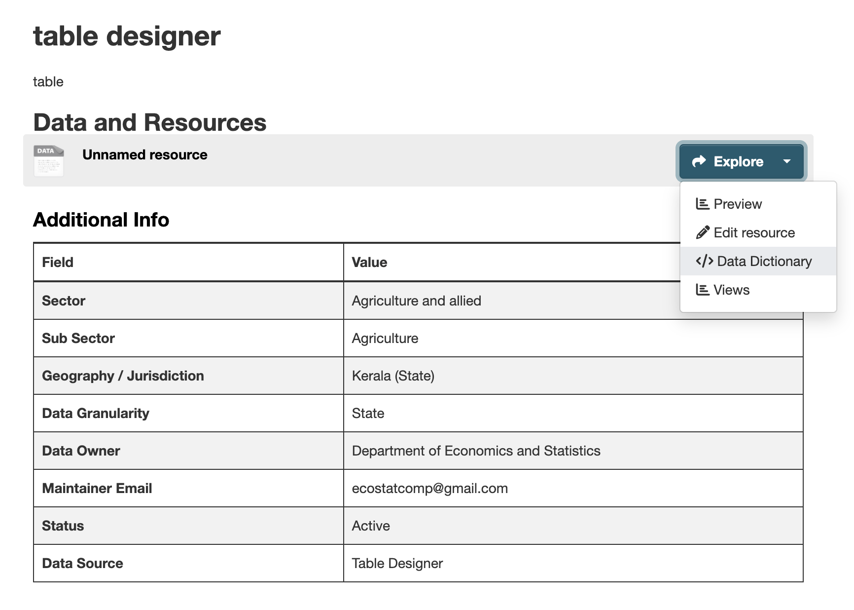 Data Dictionary Page